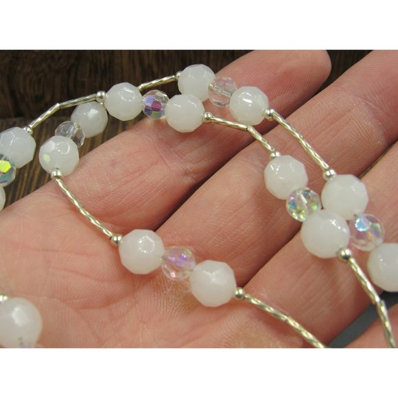 20 Inch Sterling Silver Rustic Faux Light Tone Crystals Necklace - Picture 3 of 6